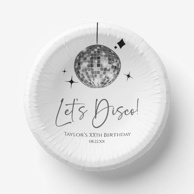 Bols En Carton Silver Disco Ball Let's Disco fête d'anniversaire (Recto)