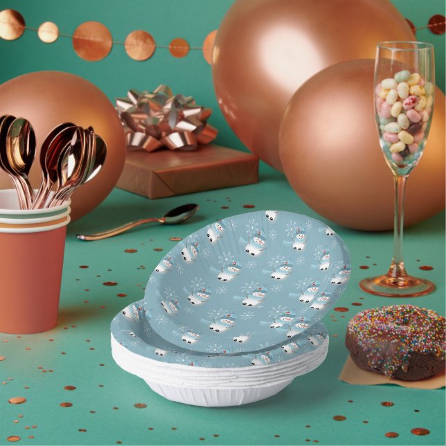 Bols En Carton Snowman et Snowflake Holiday Blue Paper Bowl (Multi)