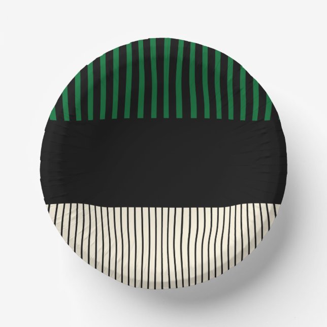 Bols En Carton Stripes couleur - Vert, Crème et Noir (Recto)