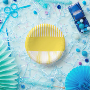 Bols En Carton Stripes de pop couleur - Citron jaune et blanc