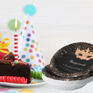 Bols En Carton Sweet 16 Masquerade parties scintillant en or noir