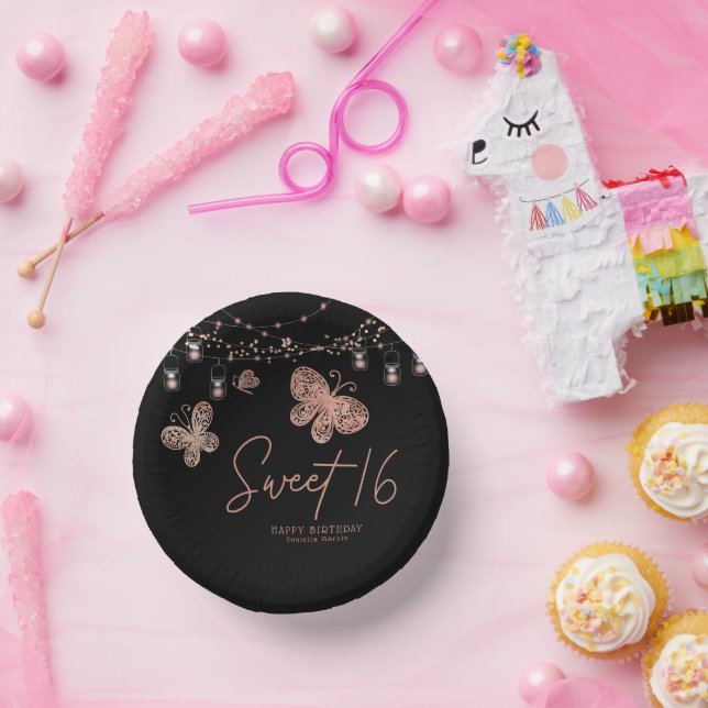 Bols En Carton Sweet 16 Rose Gold Butterfly Chic Moderne Annivers (Fête)
