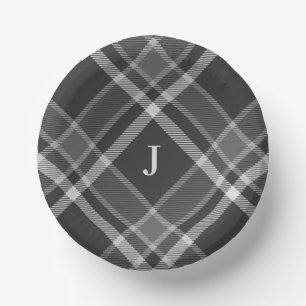 Bols En Carton Tartan gris de charbon foncé plaqué avec Monogramm