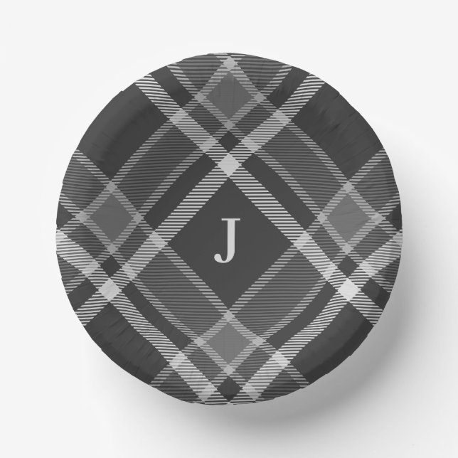 Bols En Carton Tartan gris de charbon foncé plaqué avec Monogramm (Recto)