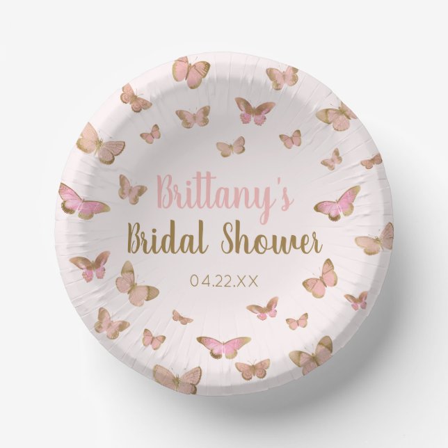 Bols En Carton Thème Papillon Brun Rose pour Baby Shower de Marié (Recto)