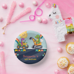 Bols En Carton Tricolore char dinosaure char Rainbow ballon HBD