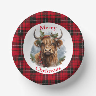 Bols En Carton Vache rouge À damiers Noël Highlander