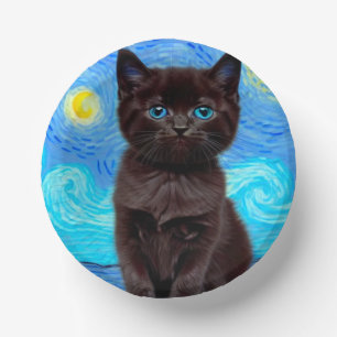 Bols En Carton Van Gogh Starry Night Black Cat