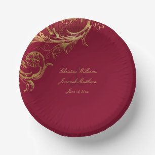 Bols En Carton Vintage Bourgogne Gold Floral Mariage damassé