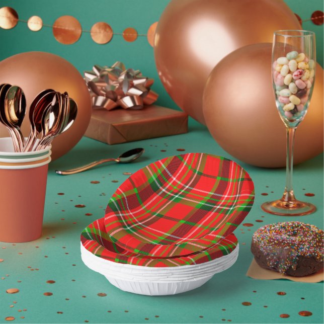 Bols En Carton Vive de Noël Rouge Vert Motif Tartan géométrique (Multi)