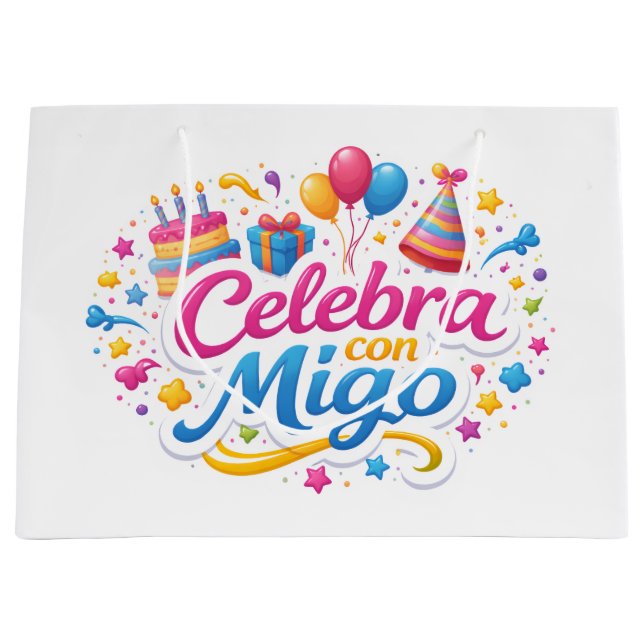 Bolsa de Regalo con Diseño “Celebra Conmigo” | Emp Large Gift Bag (Front)