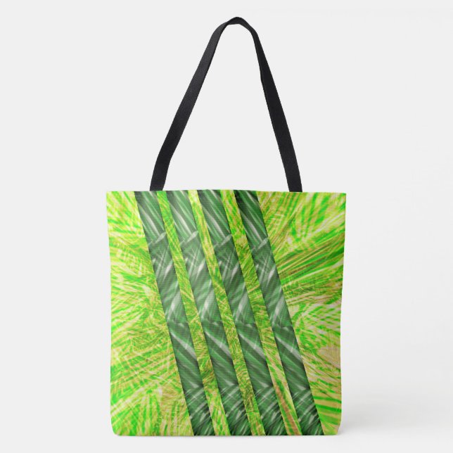 Bolsa verde amarelado com riscos e traços 'bambu' tote bag (Front)