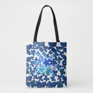 BOLSO DE TELA AZUL CON FLORES TOTE BAG