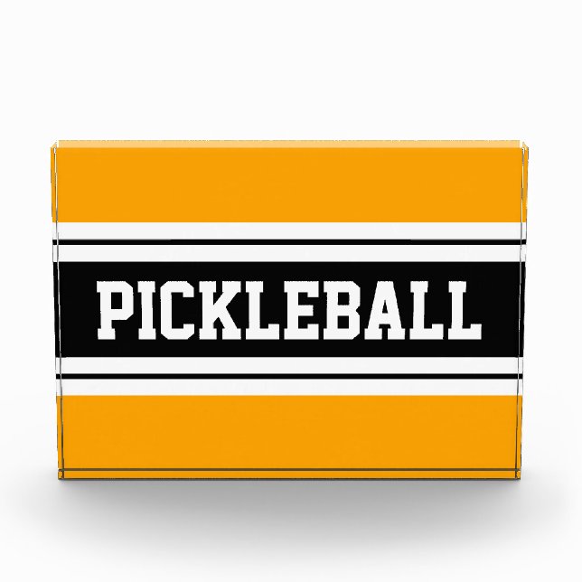 BolYellow Black White PICKLEBALL Racing Stripes Photo Block (Front)