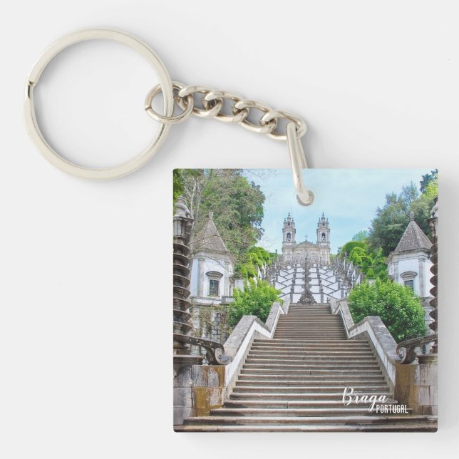 Bom Jesus Braga Sanctuary photo, with prayer Keychain (Front)