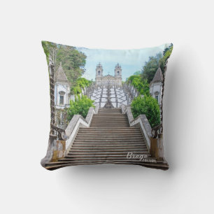 Bom Jesus Braga Sanctuary photo, with prayer Throw Pillow
