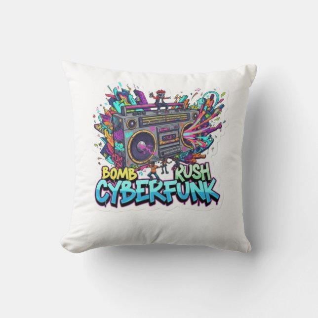 bomb rush cyberfunk throw pillow (Front)