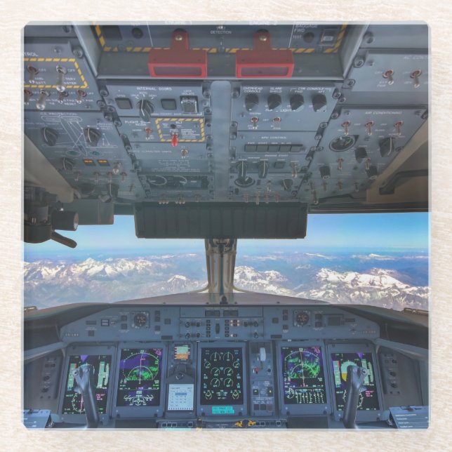 Bombardier Q400 Cockpit over the Alps Mouse Pad Glass Coaster (Front)