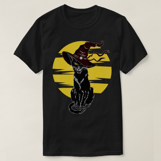 Bombay cat black and white  Black Cat With Witch H T-Shirt (Design Front)