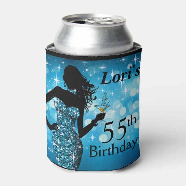 Bombshell Glitter Bling Sparkle Birthday | blue Can Cooler (Can Front)
