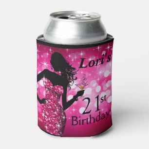 Bombshell Glitter Bling Sparkle Birthday fuchsia Can Cooler