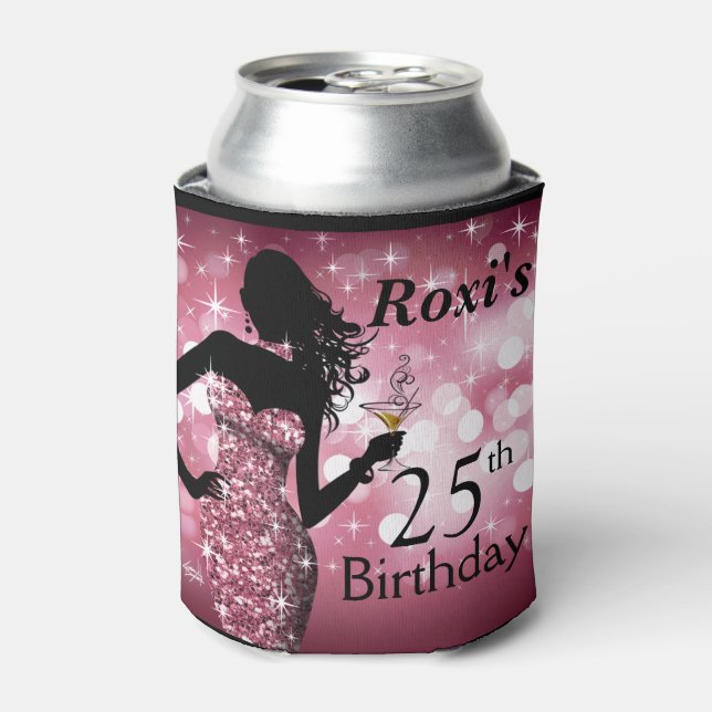 Bombshell Glitter Bling Sparkle Birthday | mauve Can Cooler (Can Front)