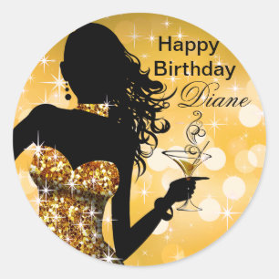 Bombshell Glitter Party Dress round gold Classic Round Sticker