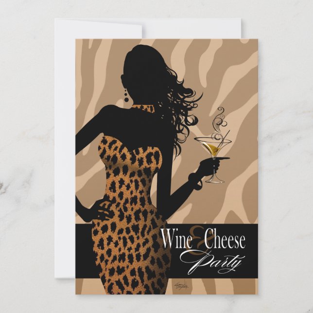 Bombshell Leopard Wine & Cheese Party Tan Invitation (Front)