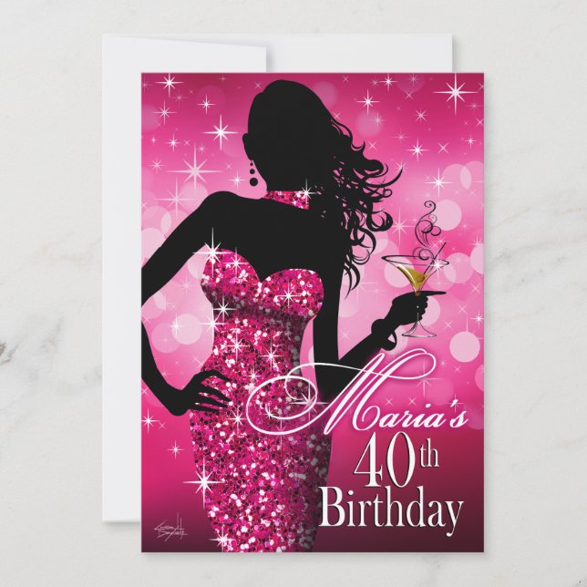 Bombshell Sparkle 40th Birthday | fuschia Dec 12th Invitation (Front)