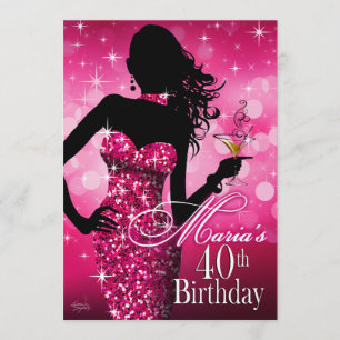 Bombshell Sparkle 40th Birthday   fuschia Dec 13th Invitation