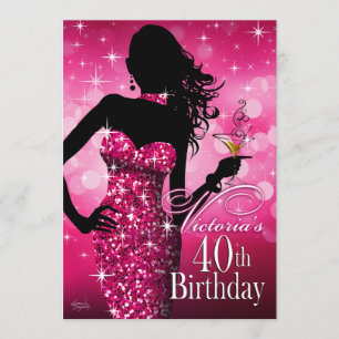 Bombshell Sparkle 40th Birthday   fuschia Invitation