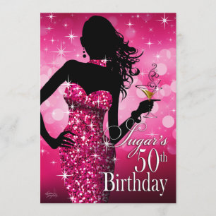 Bombshell Sparkle 50th Birthday   fuschia Invitation