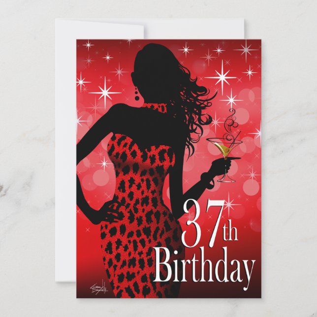 Bombshell Sparkle Red Leopard 37th Birthday Invitation (Front)
