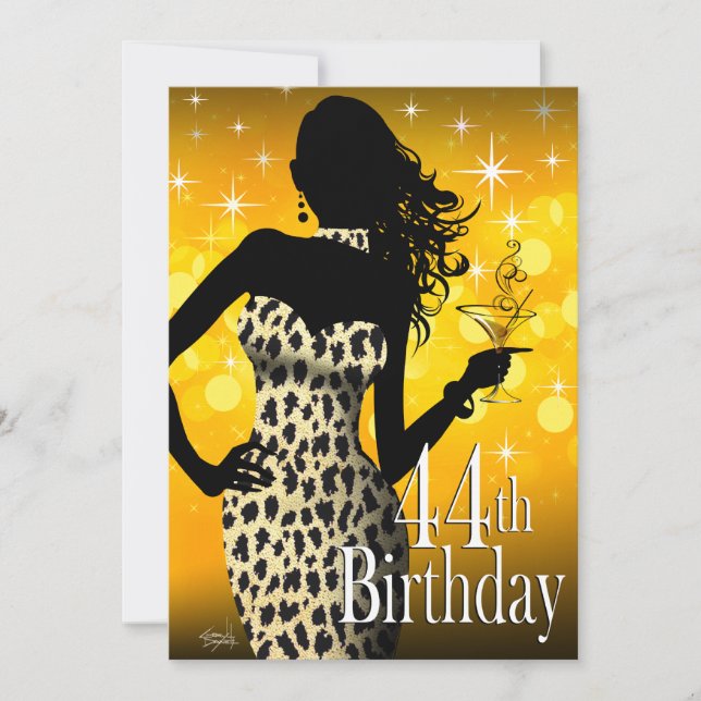 Bombshell Sparkle Snow Leopard 44th Birthday Invitation (Front)