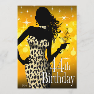 Bombshell Sparkle Snow Leopard 44th Birthday Invitation