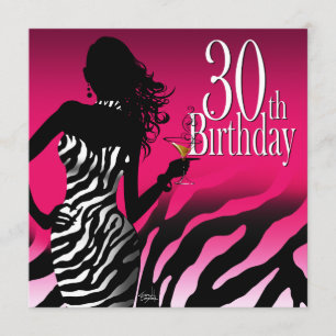 Bombshell Zebra 30th Birthday Party Fuschia Invitation