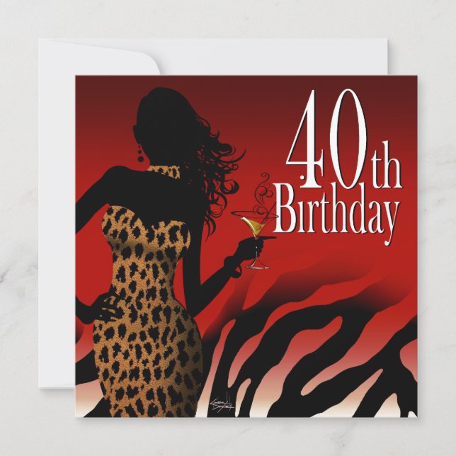 Bombshell Zebra 40th Birthday Party Red Invitation (Front)