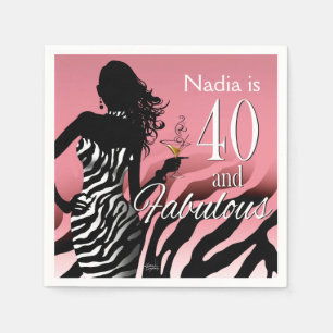 Bombshell Zebra 40th Birthday   pink Napkin