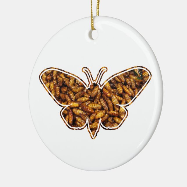 Bombyx Mori Silk Moth Life Cycle Silhouette Ceramic Ornament (Left)