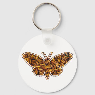 Bombyx Mori Silk Moth Life Cycle Silhouette Keychain