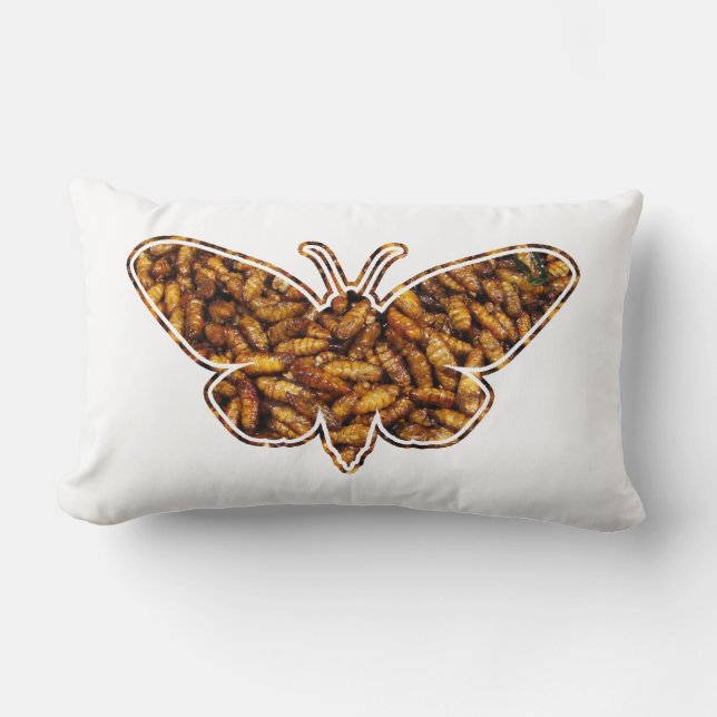 Bombyx Mori Silk Moth Life Cycle Silhouette Lumbar Pillow (Front)