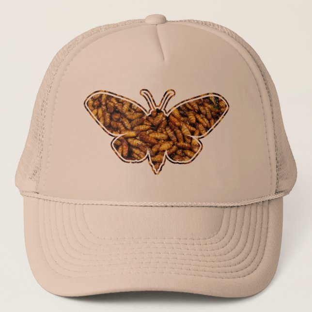 Bombyx Mori Silk Moth Life Cycle Silhouette Trucker Hat (Front)
