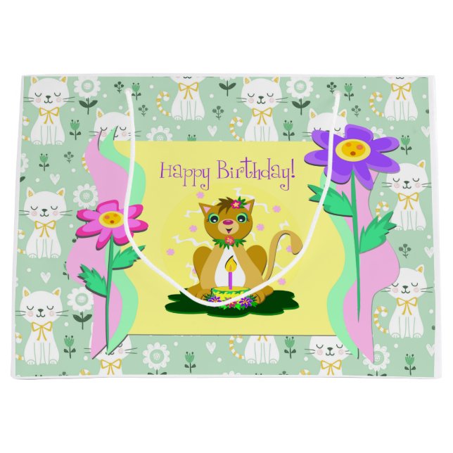 Bon Anniversaire Chats Grand Sac Cadeau (Devant)