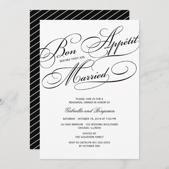 Bon Appetit Before Married Rehearsal Dinner Invite (Front/Back)