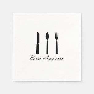 Bon Appetit Black on White Fork, Knife and Spoon Napkin