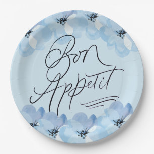 Bon Appetit Blue Floral Paper Plate