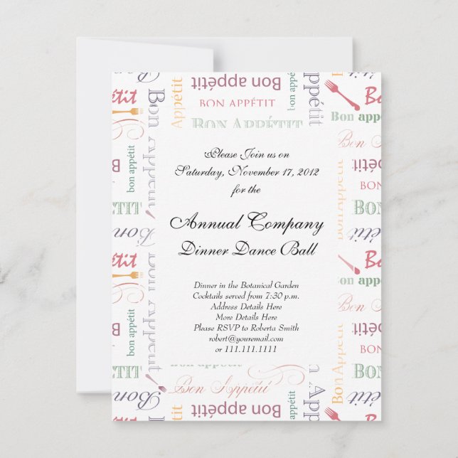 Bon Appetit Classic Pattern Invitation (Back)