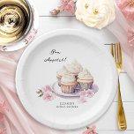 Bon Appetit Cupcakes and Pink Flowers Paper Plate<br><div class="desc">Personalized Bridal shower paper plates. This delicate design features cupcakes, pink flowers and sweet handwritten lettering. Perfect for pink bridal showers, petals or pearls and processco themes, brunch and bubbly, afternoon tea etc. Please browse my Cupcakes and Cava Bridal Shower Collection for co-ordinating games and signs or message me if...</div>