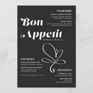 Bon Appetit Dîner Mariage Noir Blanc Menu