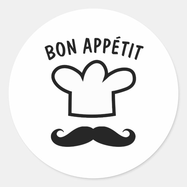 Bon appétit food stickers with funny moustache (Front)